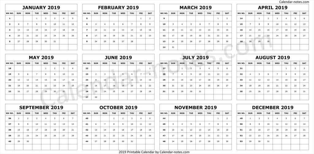 20 2019 Calendar With Week Numbers Printable Free Download Printable  - 2019 20 Calendar With Week Numbers