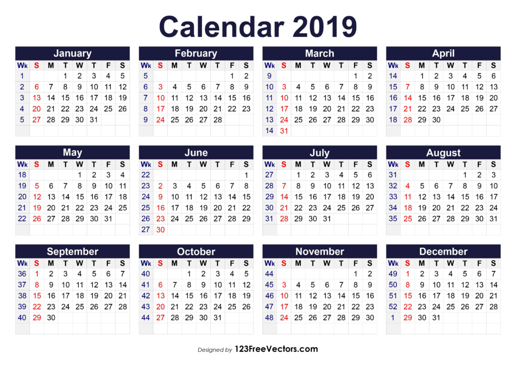 20 2019 Calendar With Week Numbers Printable Free Download Printable  - 2019 Calendar Week Numbers Excel