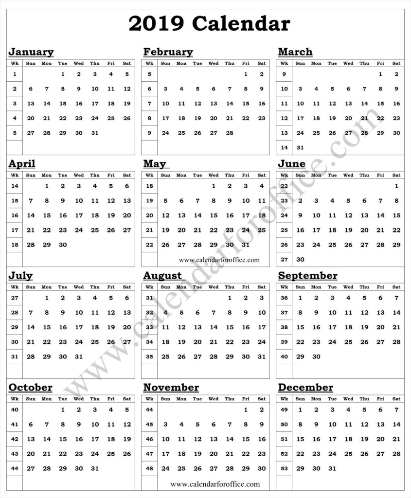 20 2019 Calendar With Week Numbers Printable Free Download Printable  - Calendar 2019 With Time Slots Calendar With Weeks Numbers