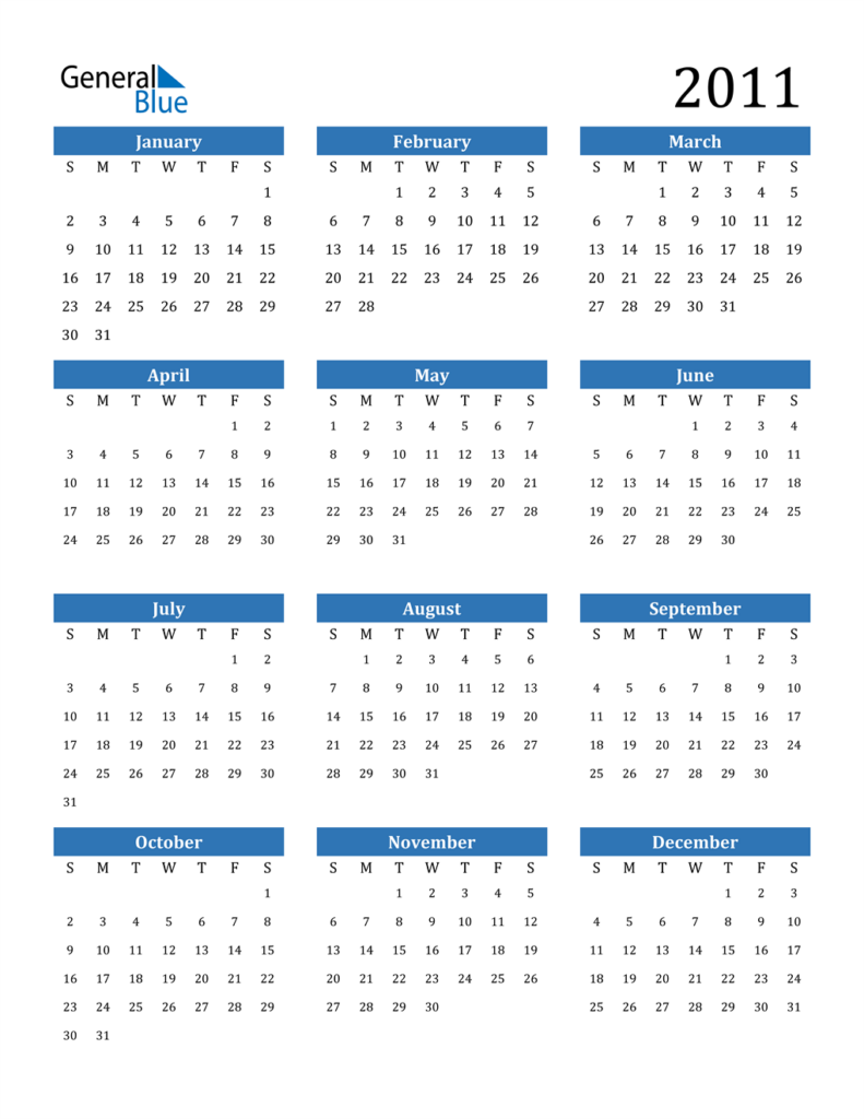 2011 Calendar PDF Word Excel  - 2011 Calendar With Week Numbers