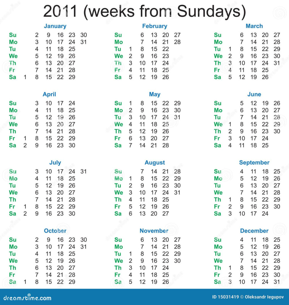 2011 Calendar weeks From Sundays Royalty Free Stock Images Image  - 2011 Calendar With Week Numbers