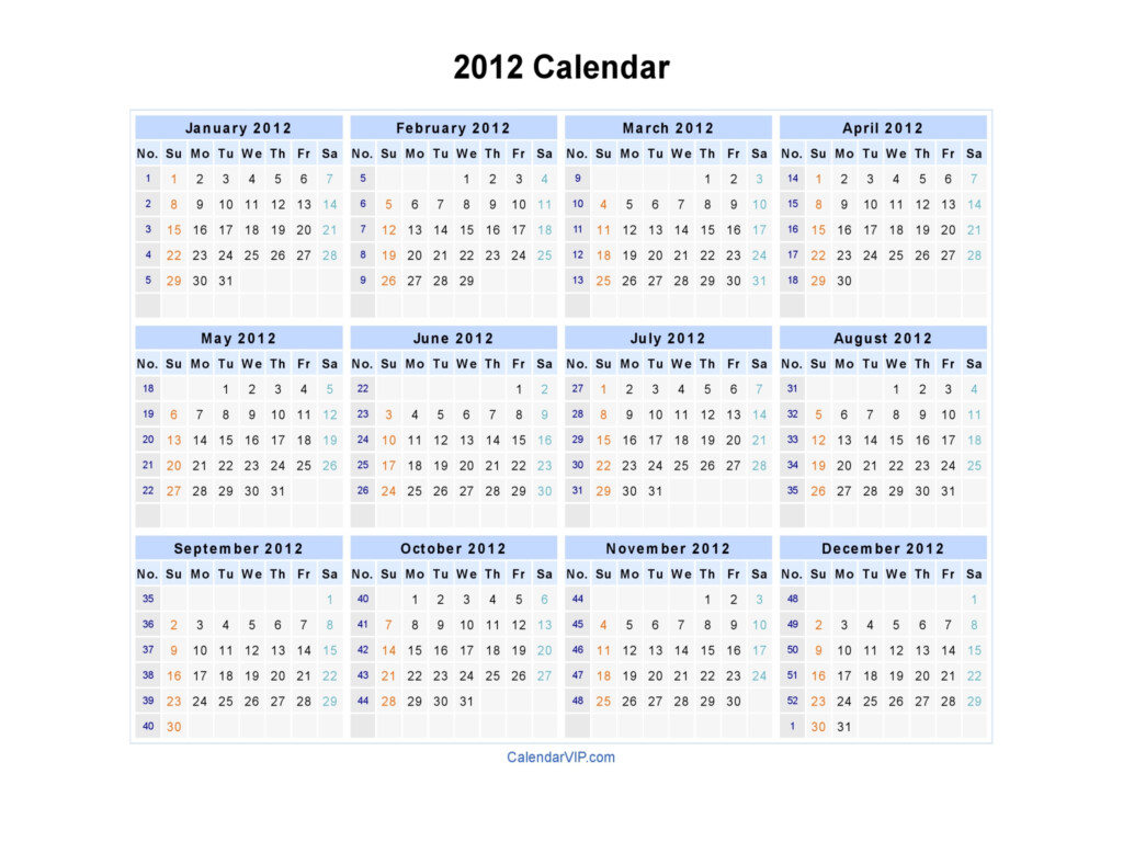 2012 Calendar Blank Printable Calendar Template In PDF Word Excel - Calendar 2012 Week Numbers Uk