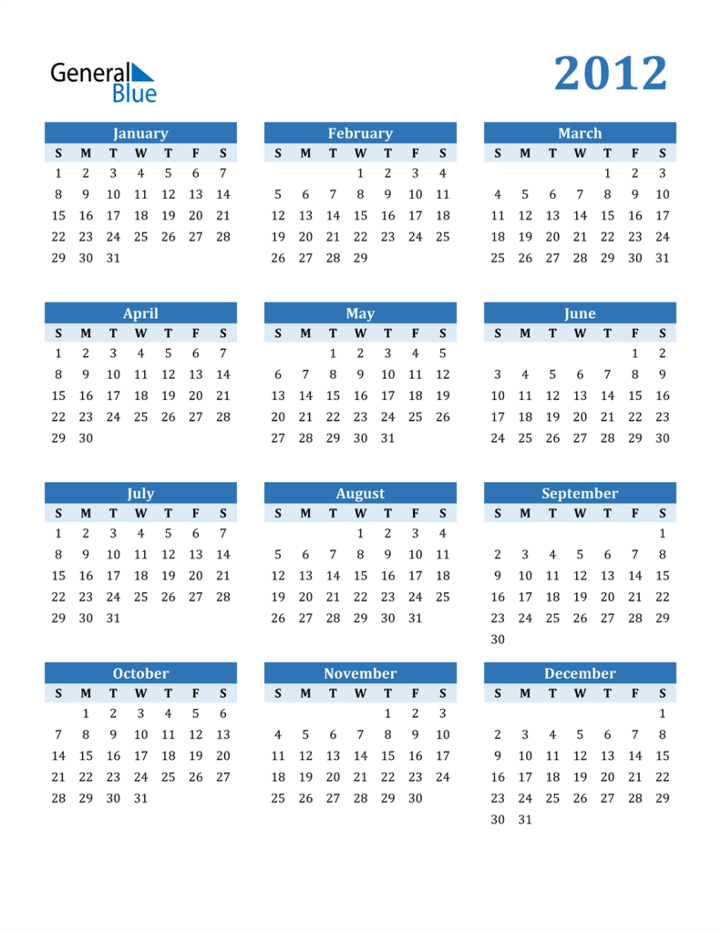 2012 Calendar PDF Word Excel  - 2012 Year Calendar With Week Numbers