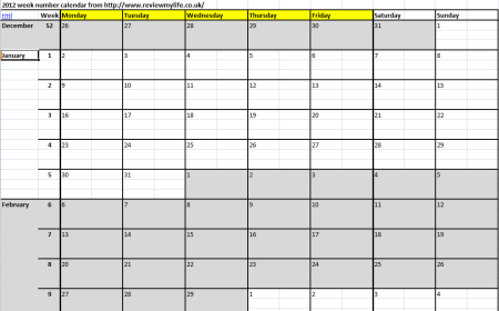 2012 Excel Week Numbers Calendar - 2012 Calendar In Excel With Week Numbers