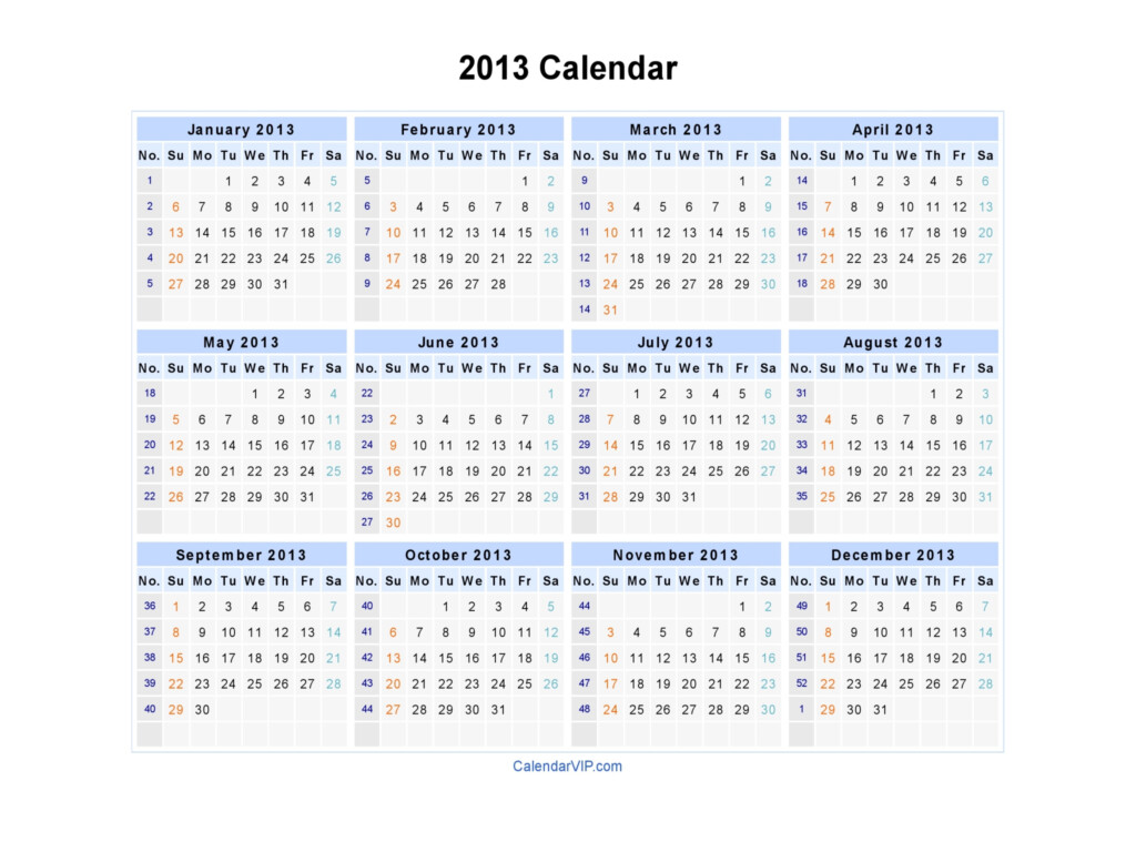 2013 Calendar Blank Printable Calendar Template In PDF Word Excel - 2013 Calendar Week Numbers Excel