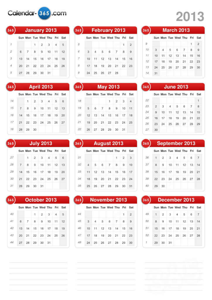 2013 Calendar - 2013 Calendar Numbered Weeks