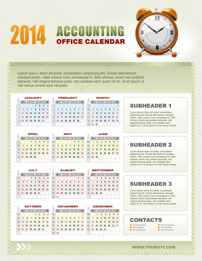 2014 Accounting Calendar With Week Numbers Vector Stock Vector Image By  - Financial Calendar 2014 Week Numbers