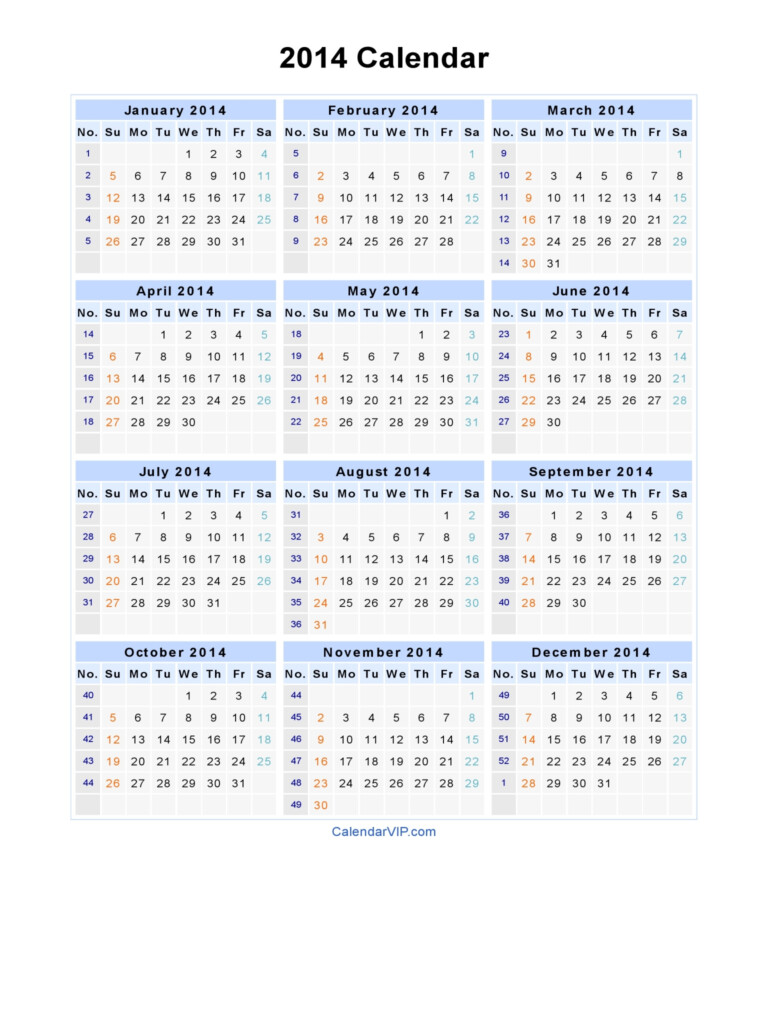 2014 Calendar Blank Printable Calendar Template In PDF Word Excel - Calendar 2014 Week Numbers Pdf