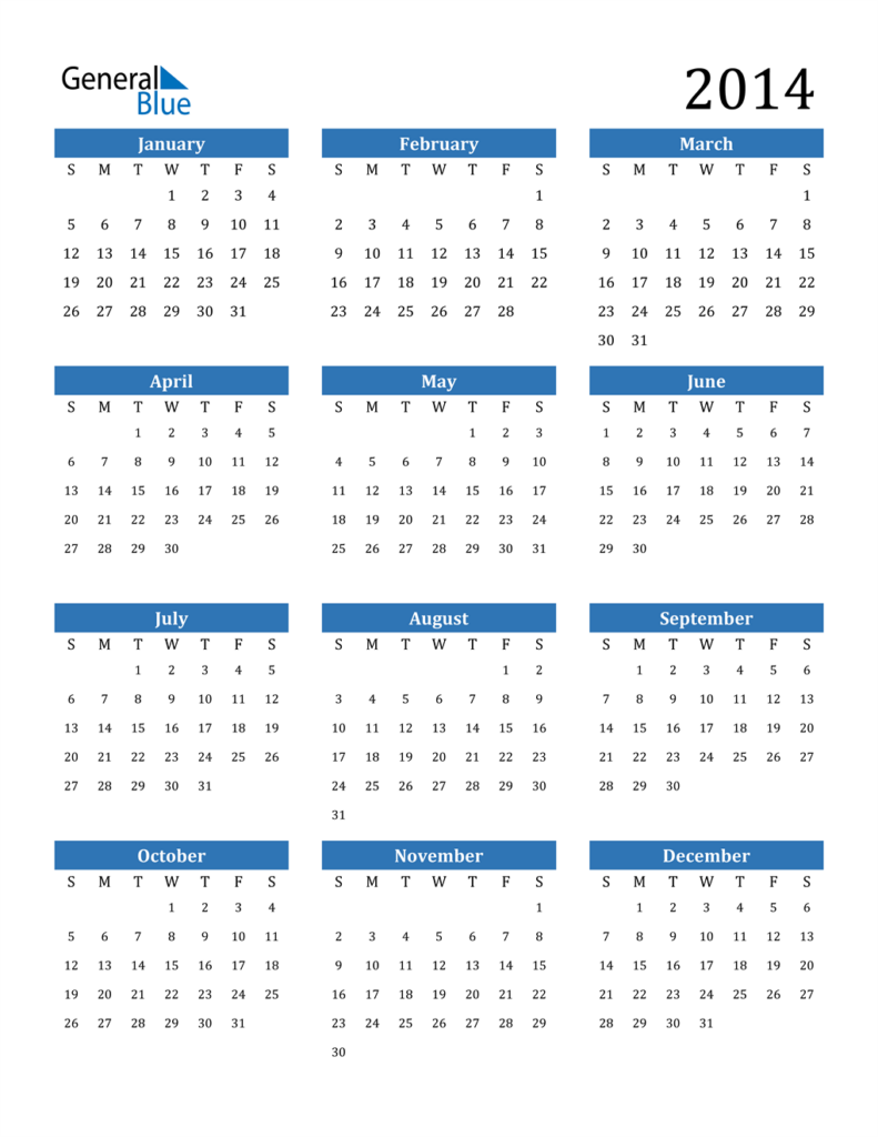 2014 Calendar PDF Word Excel  - 2014 Printable Calendar With Numbered Weeks