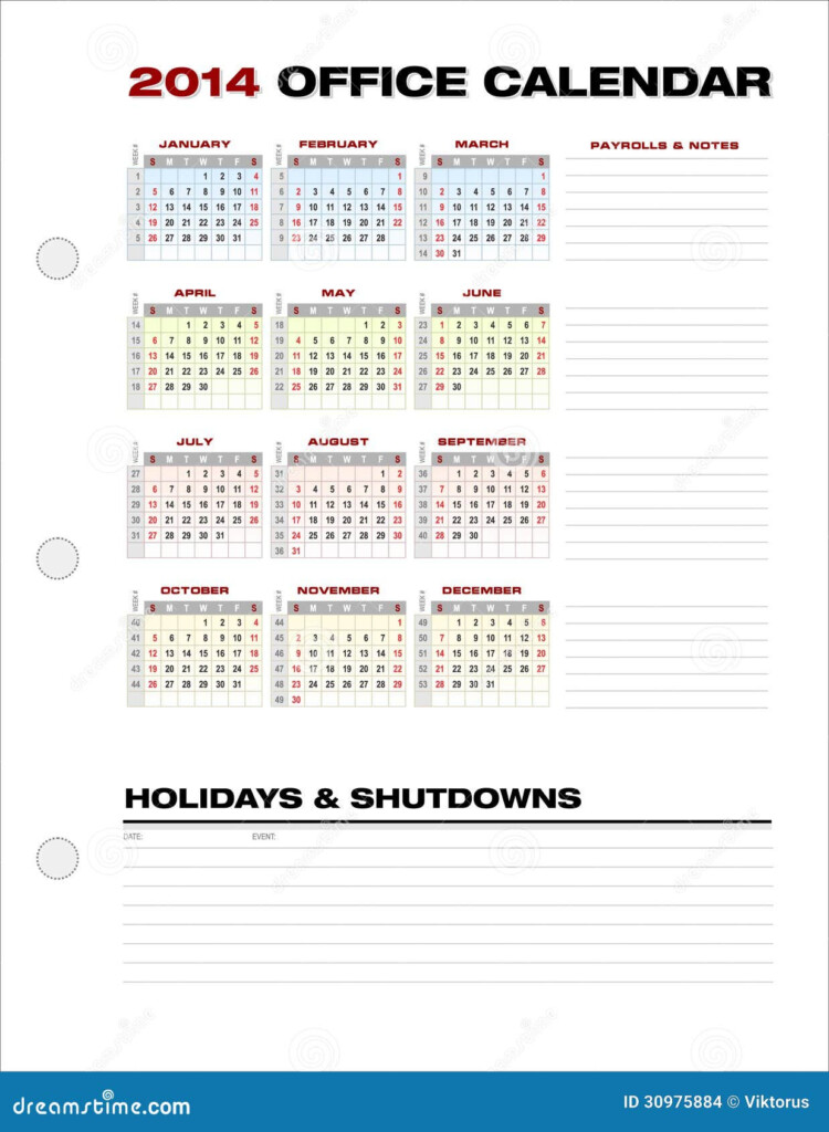 2014 Clean Corporate Office Calendar Week Numbers Vector Stock Vector  - 2014 Calendar With Week Numbers