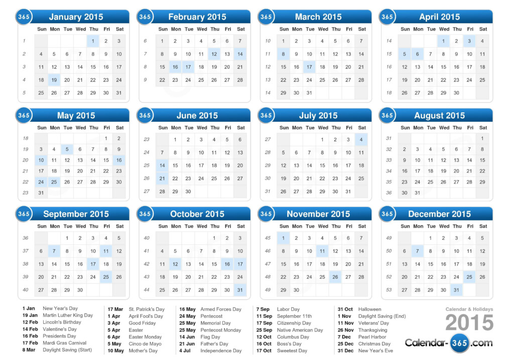 2015 Calendar - Excel Calendar 2015 With Week Numbers