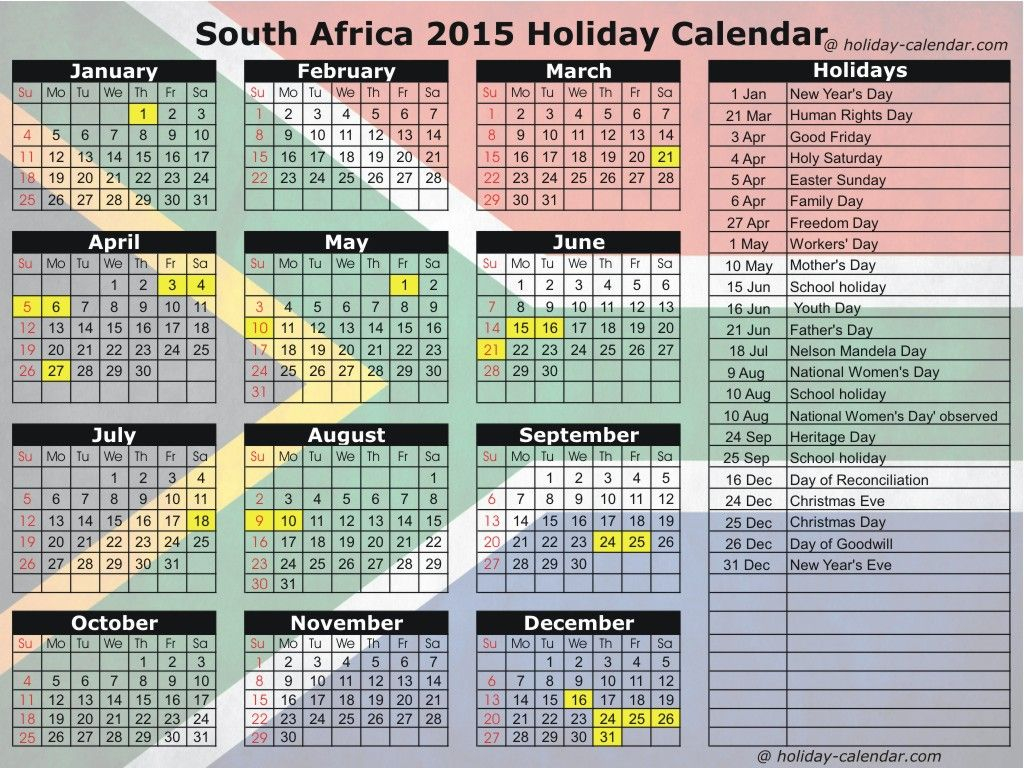 2015 Calendar South Africa Including Public Holidays Holiday Calendar  - 2015 Calendar South Africa With Week Numbers