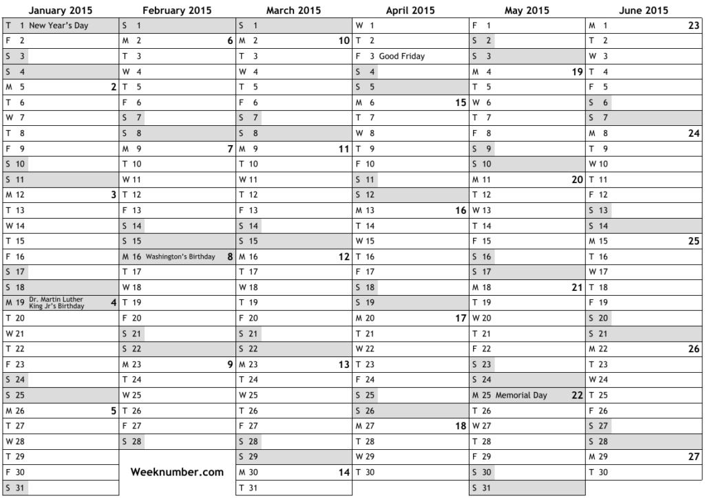 2015 Calendar With Week Numbers And Holidays For United States  - Calendar 2015 With Bank Holidays And Week Numbers