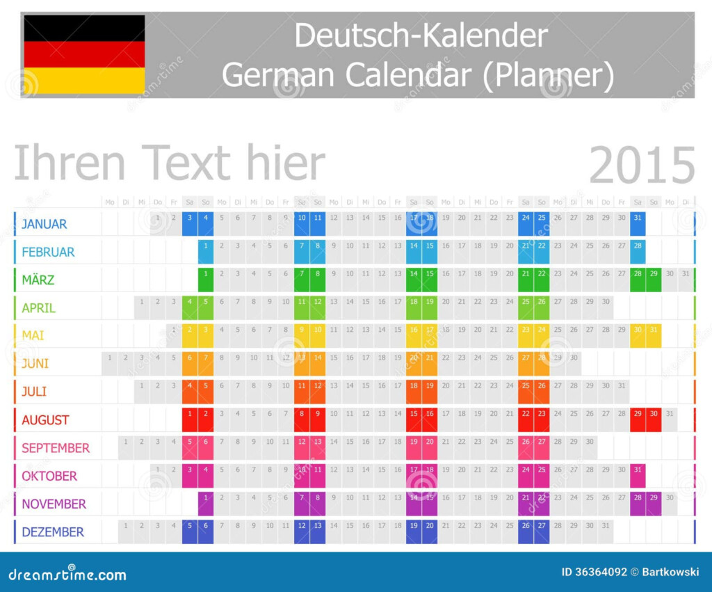 2015 German Planner Calendar With Horizontal Months Stock Vector  - German Calendar Week Numbers 2015