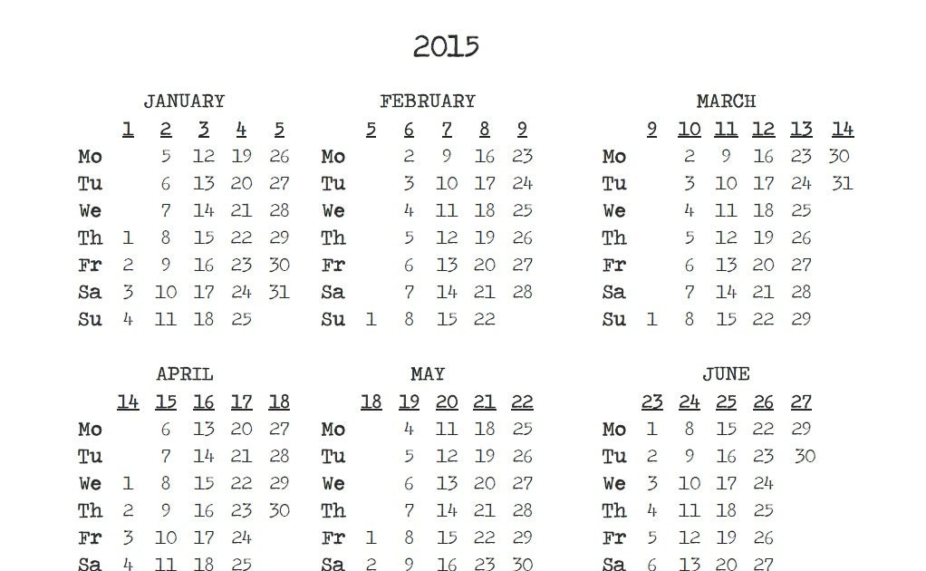 2015 Typewriter Digital Printable Calendar Weeks By TheRewriters - 2015 Calendar Week Numbers Printable