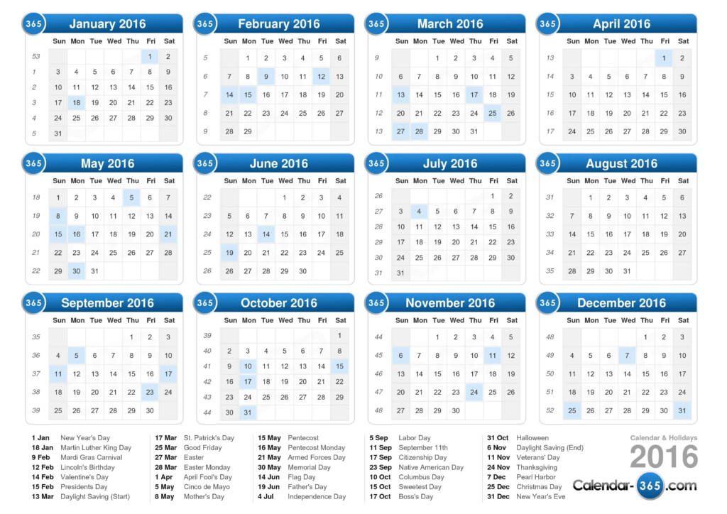 2016 Calendar - 2016 Calendar Pdf With Week Numbers