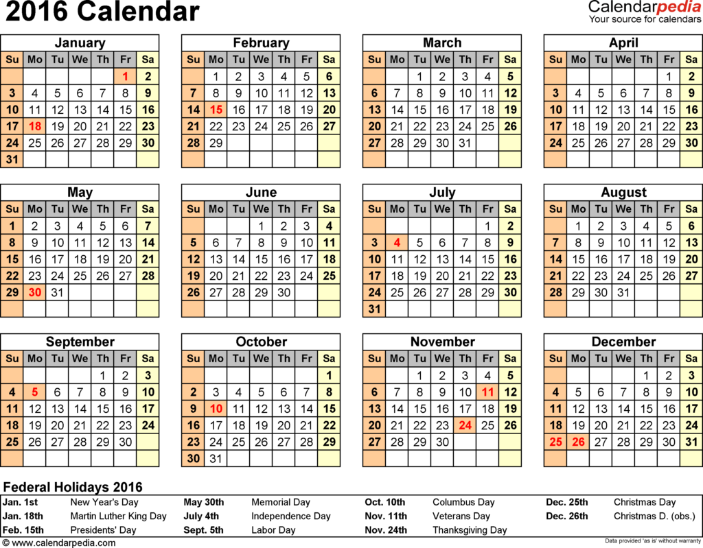 2016 Calendar PDF 16 Free Printable Calendar Templates - 2016 Calendar Pdf With Week Numbers