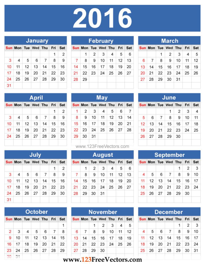 2016 Calendar Vector 123Freevectors - Calendar With Week Numbers 2016 Printable