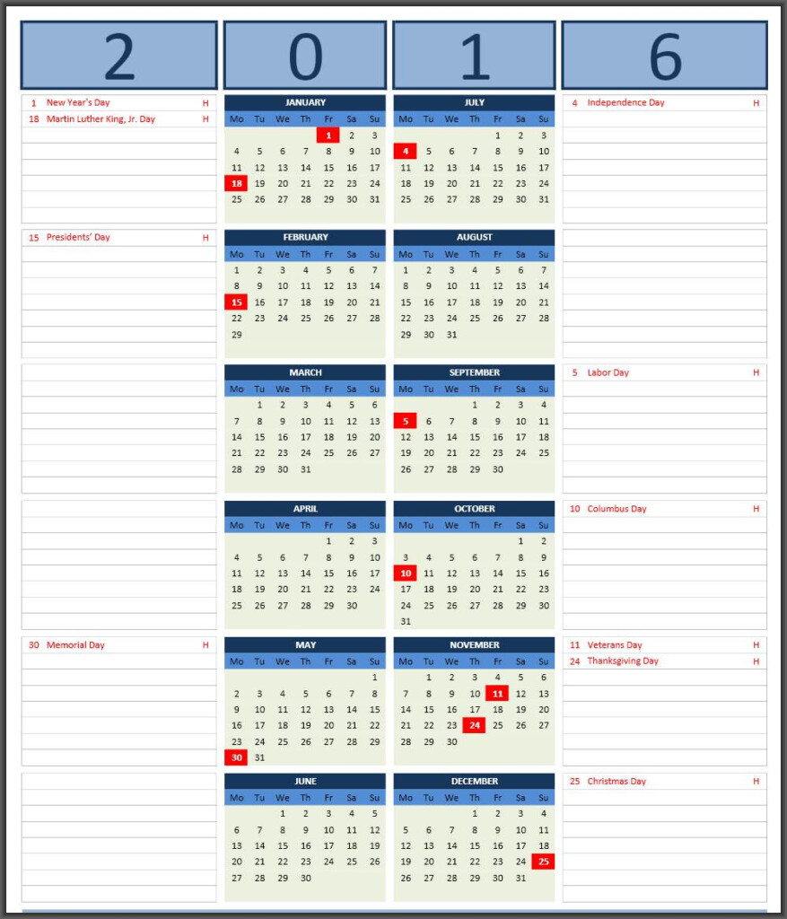 2016 Calendars Excel Calendars - Excel Calendar With Week Numbers 2016