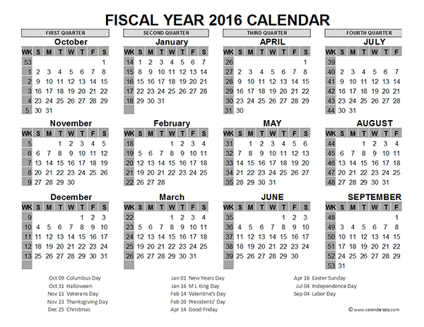 2016 Fiscal Year Calendar USA 06 Free Printable Templates - Fiscal Year 2016 Calendar With Week Numbers