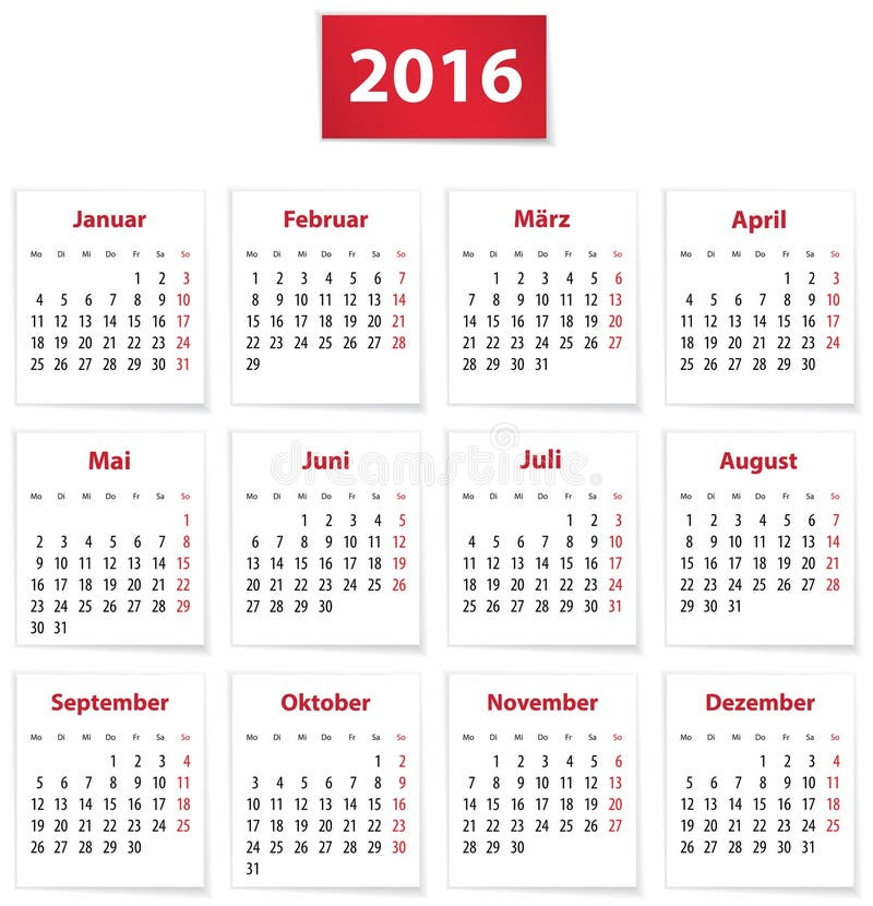 2016 German Calendar Stock Illustration Illustration Of Schedule  - German Calendar 2016 With Week Numbers