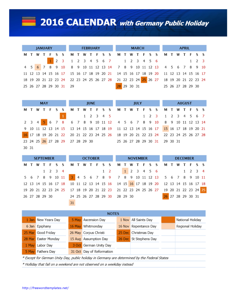 2016 Germany Public Holidays Calendar - Germany Calendar 2016 Week Numbers