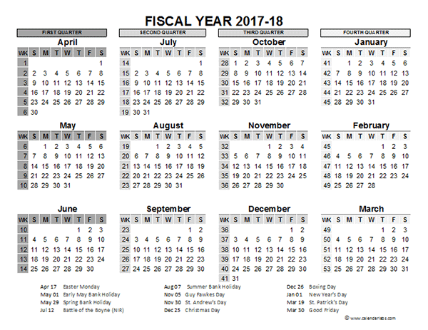 2017 2018 Fiscal Calendar UK Template Free Printable Templates - Financial Year Calendar 2017 18 Week Numbers