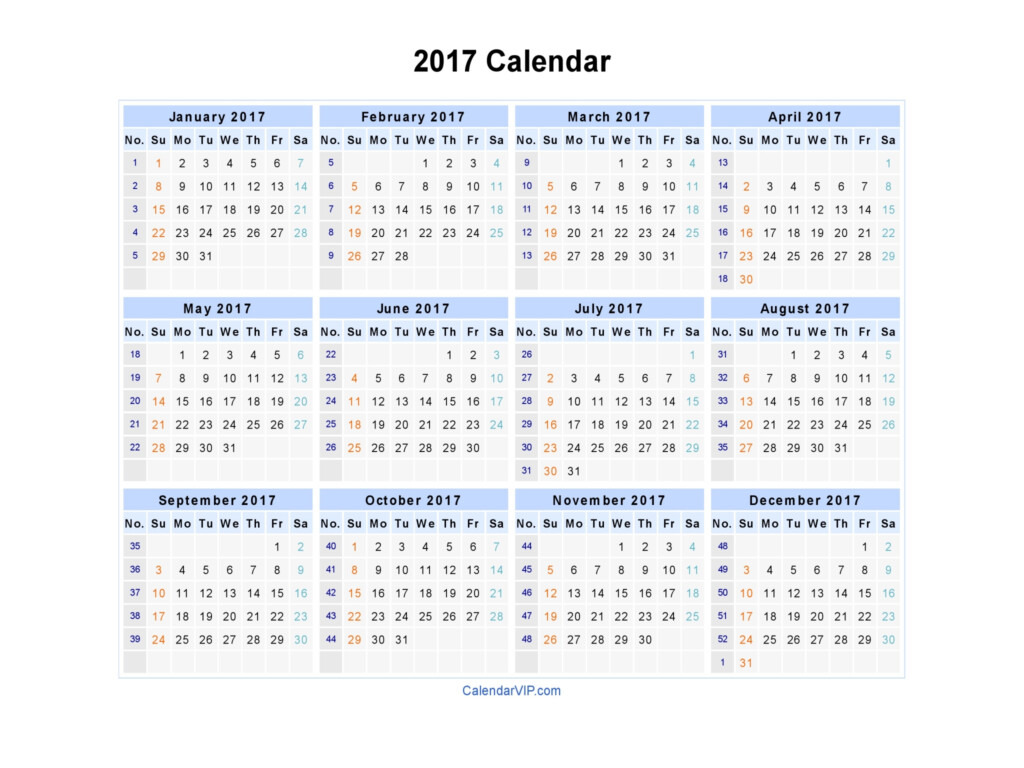 2017 Calendar Blank Printable Calendar Template In PDF Word Excel - 2017 Calendar With Week Numbers In Excel Format