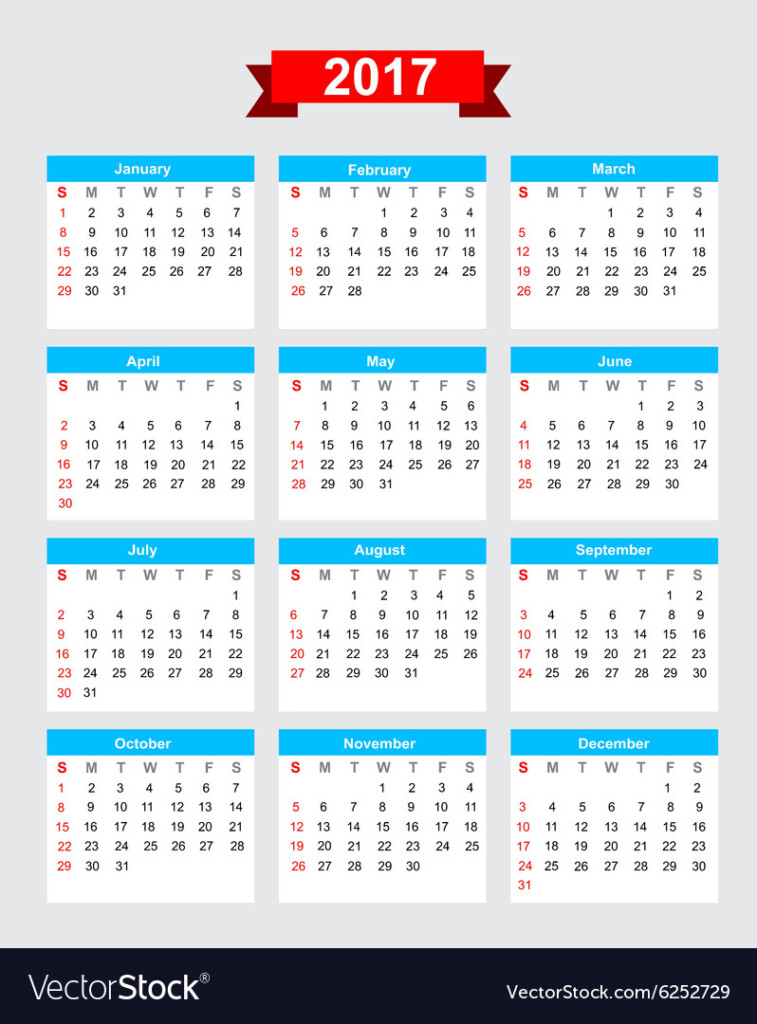 2017 Calendar Week Start Sunday Royalty Free Vector Image - 2017 Calendar With Week Numbers Starting Sunday