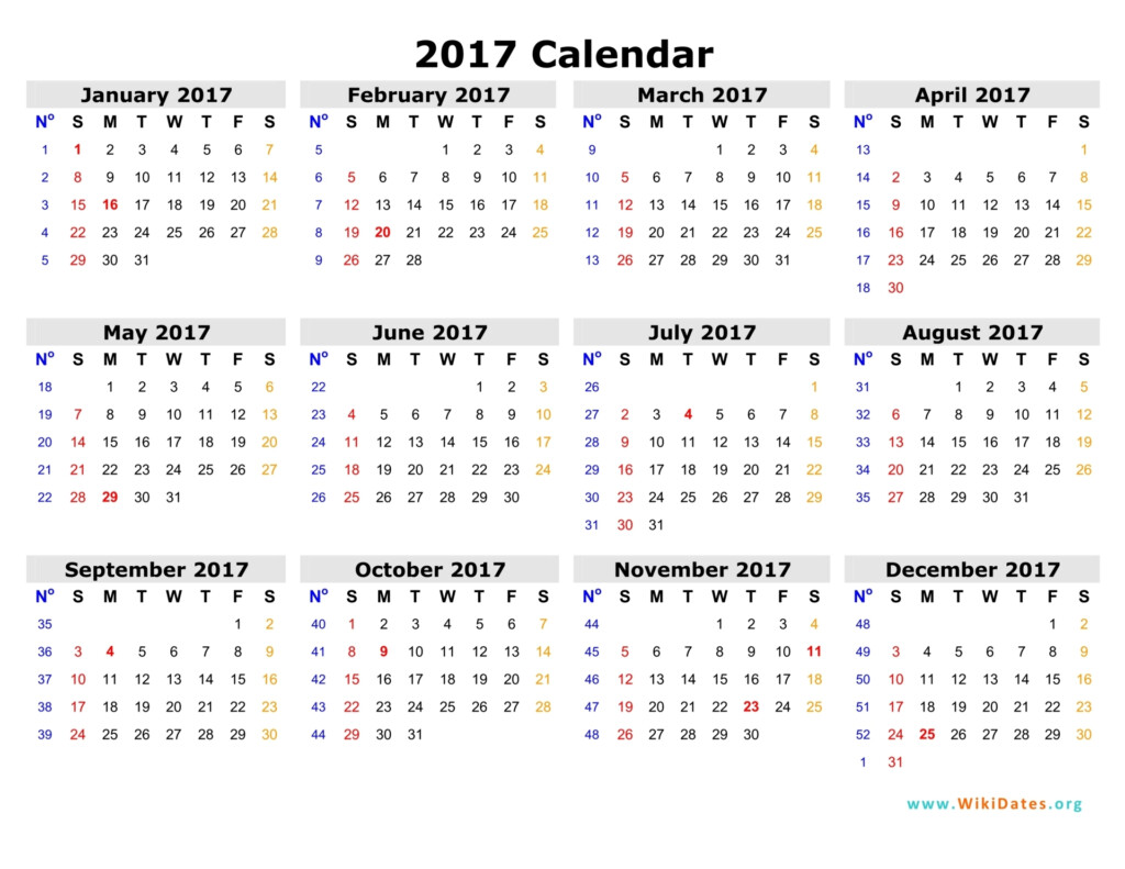 2017 Calendar WikiDates - 2017 Calendar With Week Numbers Printable India