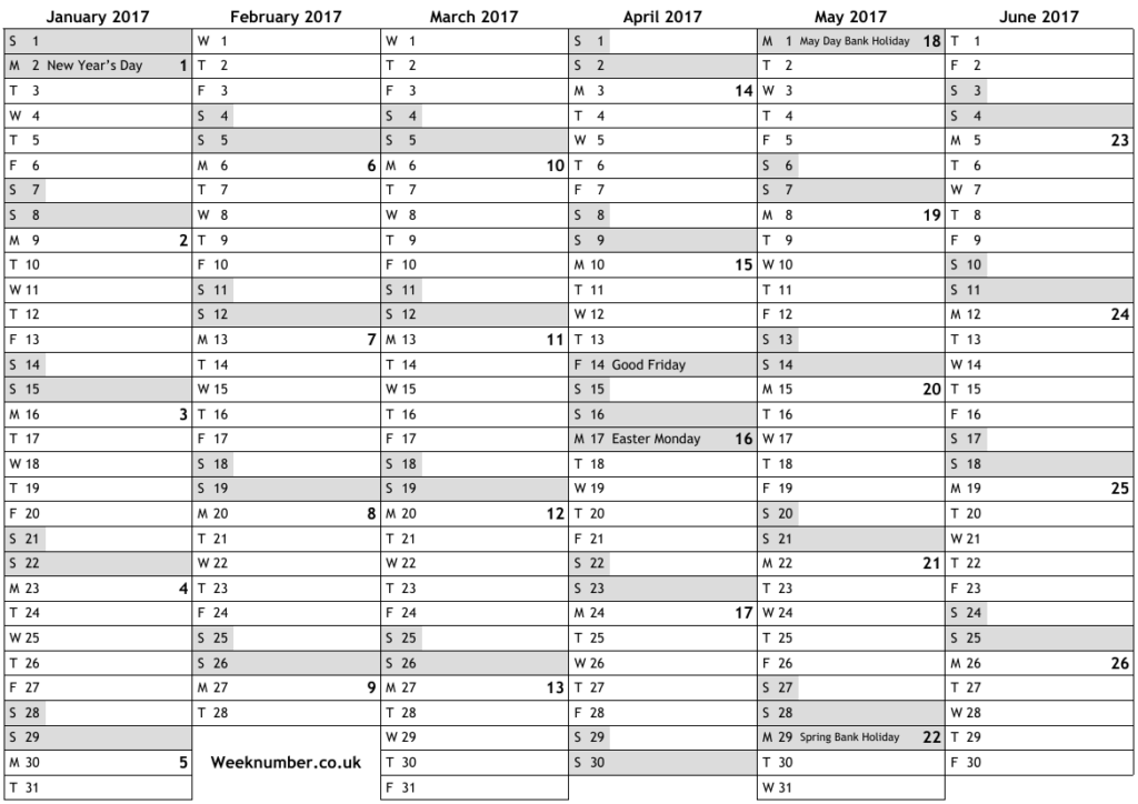 2017 Calendar With Week Numbers And Holidays For England Official  - Calendar 2017 Week Numbers Uk