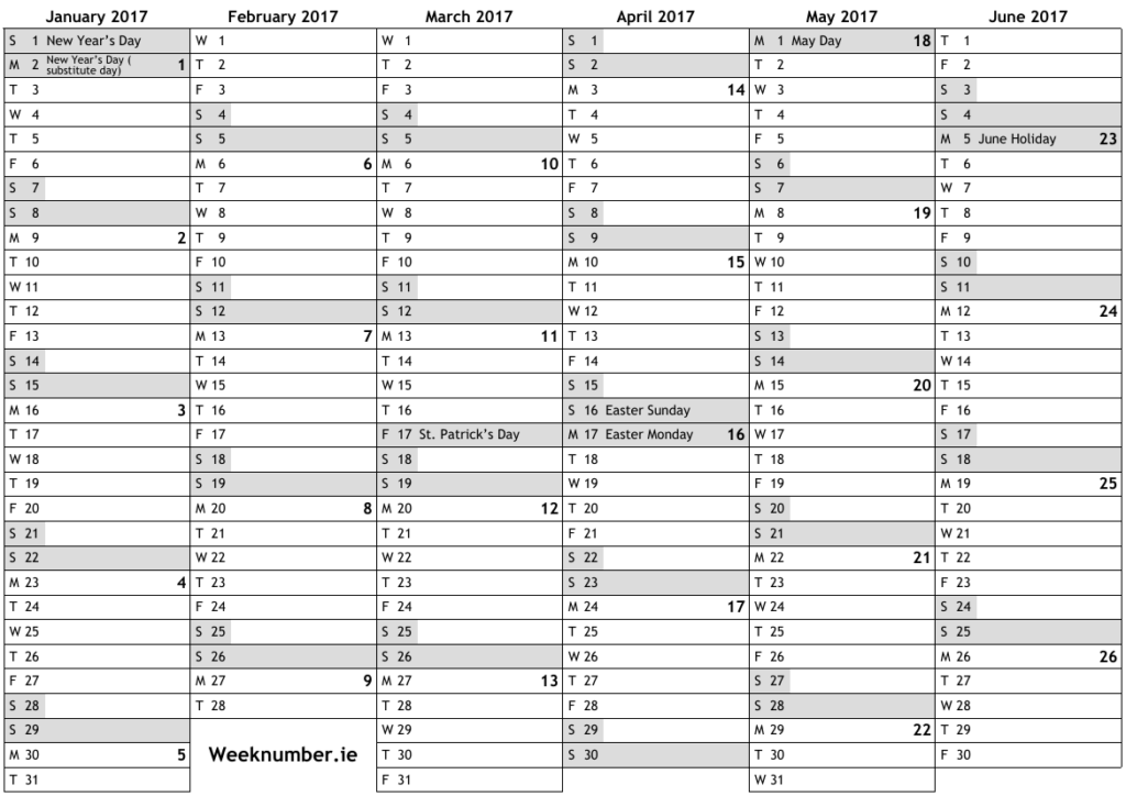 2017 Calendar With Week Numbers And Holidays For Ireland Official  - Calendar 2017 Ireland With Week Numbers