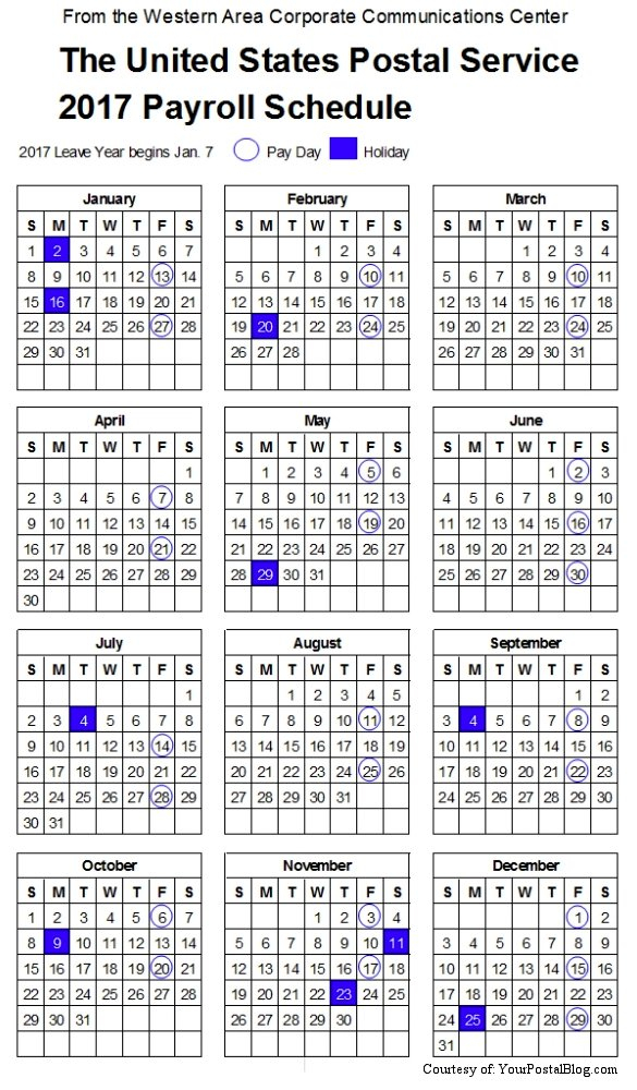 2017 USPS Pay Dates And Leave Year Postal Employee Network - 2017 Payroll Calendar With Week Numbers