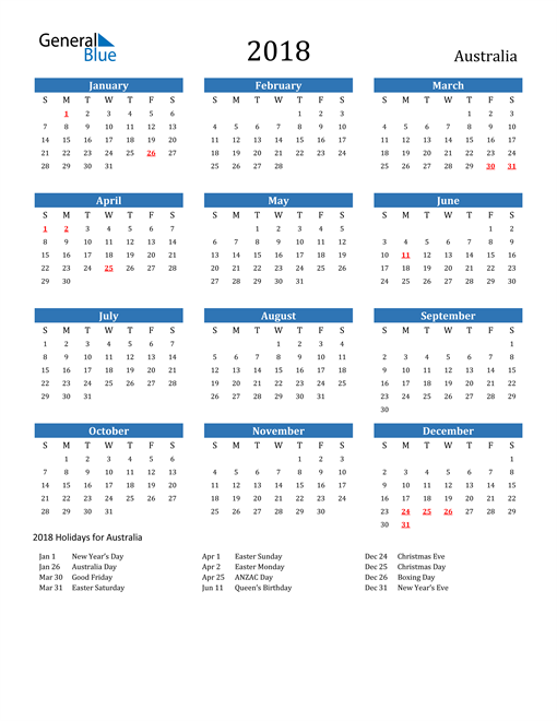 2018 Australia Calendar With Holidays - 2018 Calendar With Week Numbers Australia