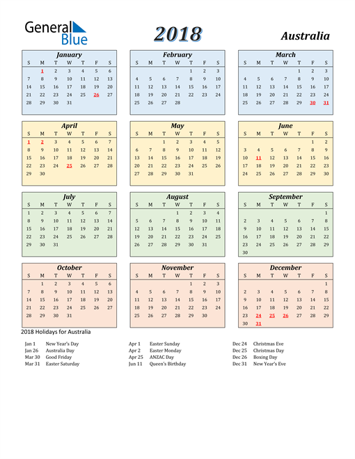 2018 Australia Calendar With Holidays - Calendar 2018 Week Numbers Australia