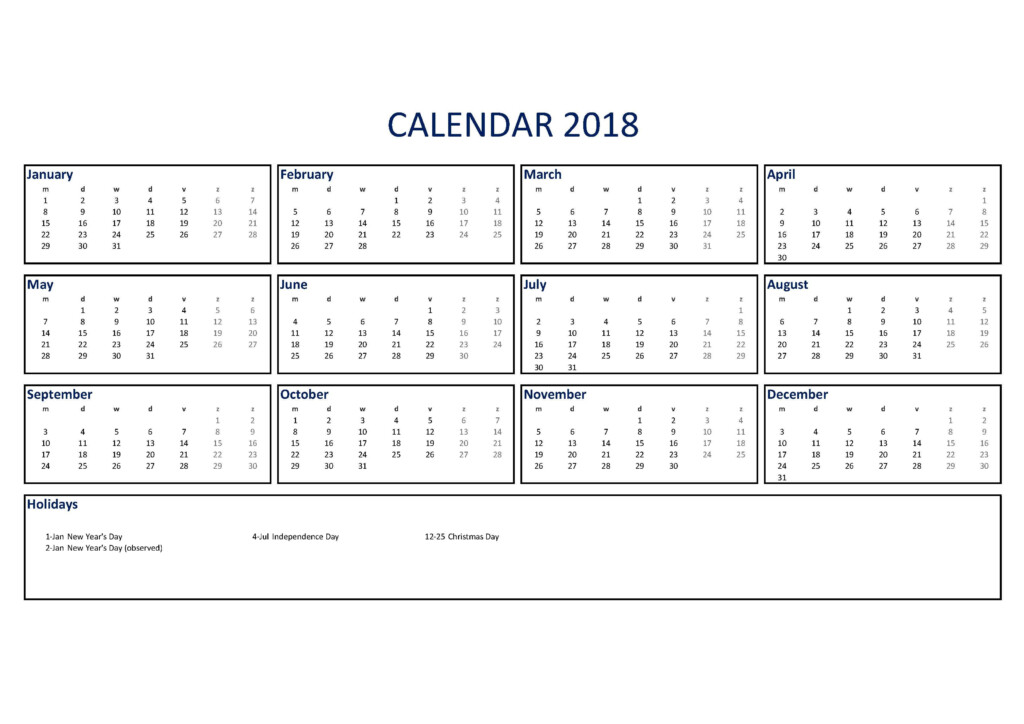 2018 Calendar Excel A4 Size Templates At Allbusinesstemplates - 2018 Calendar In Excel With Week Numbers