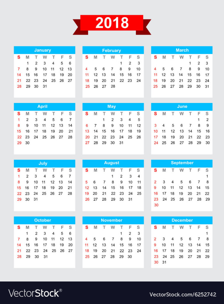 2018 Calendar Week Start Sunday Royalty Free Vector Image - 2018 Calendar With Week Numbers Starting Sunday