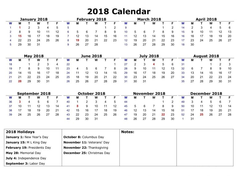 2018 Calendar With Week Numbers Excel Yearly Educative Printable - 2018 Annual Calendar With Week Numbers