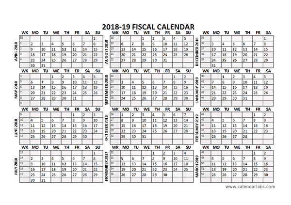 2018 Financial Year Calendar Template HQ Template Documents - Financial Calendar 2018 19 With Week Numbers