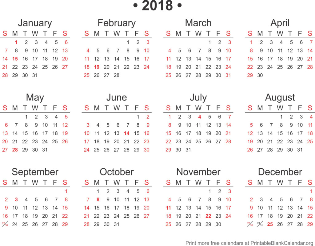 2018 Free Annual Calendar Template Printable Blank Calendar - 2018 Annual Calendar With Week Numbers