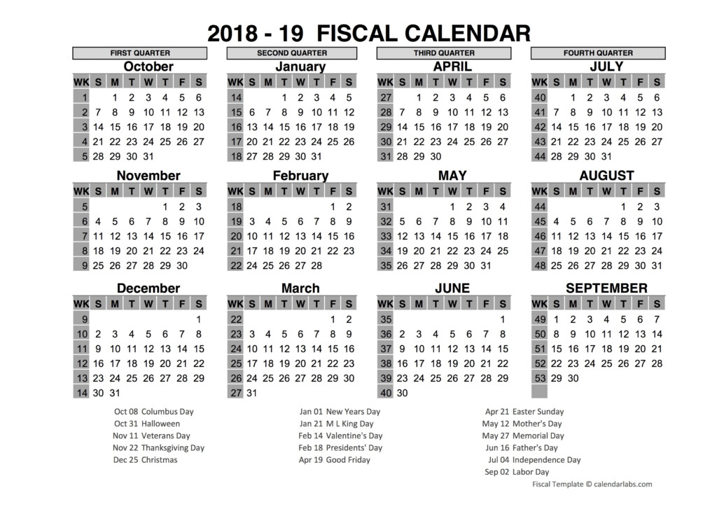 2018 US Fiscal Year Template Free Printable Templates - Fiscal Year 2018 Calendar With Week Numbers