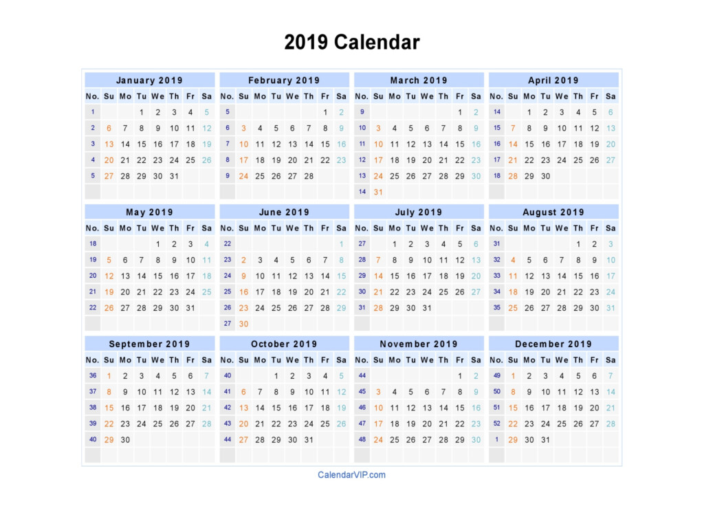 2019 Calendar Blank Printable Calendar Template In PDF Word Excel - Calendar 2019 With Week Numbers In Excel