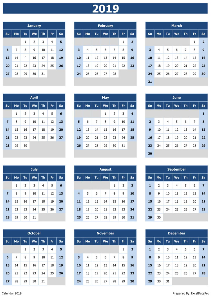 2019 Calendar Excel Templates Printable PDFs Images ExcelDataPro - 2019 Yearly Calendar Template Excel With Week Numbers