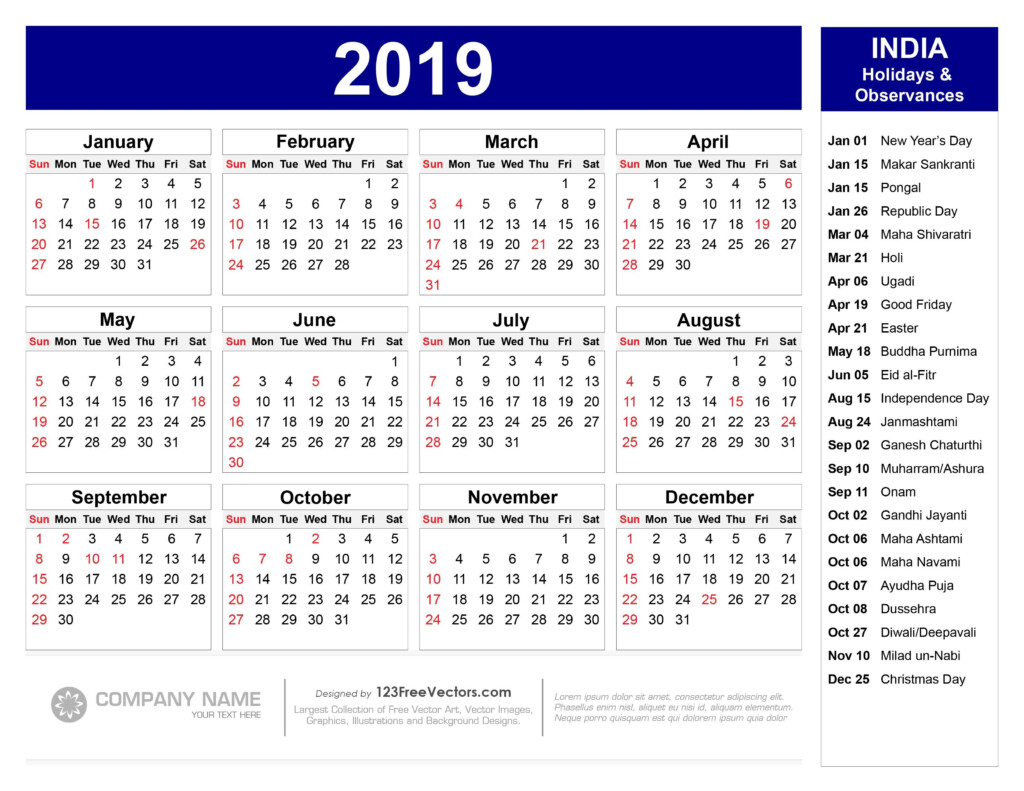 2019 Calendar With Indian Holidays Pdf - Indian Calendar With Week Numbers 2019