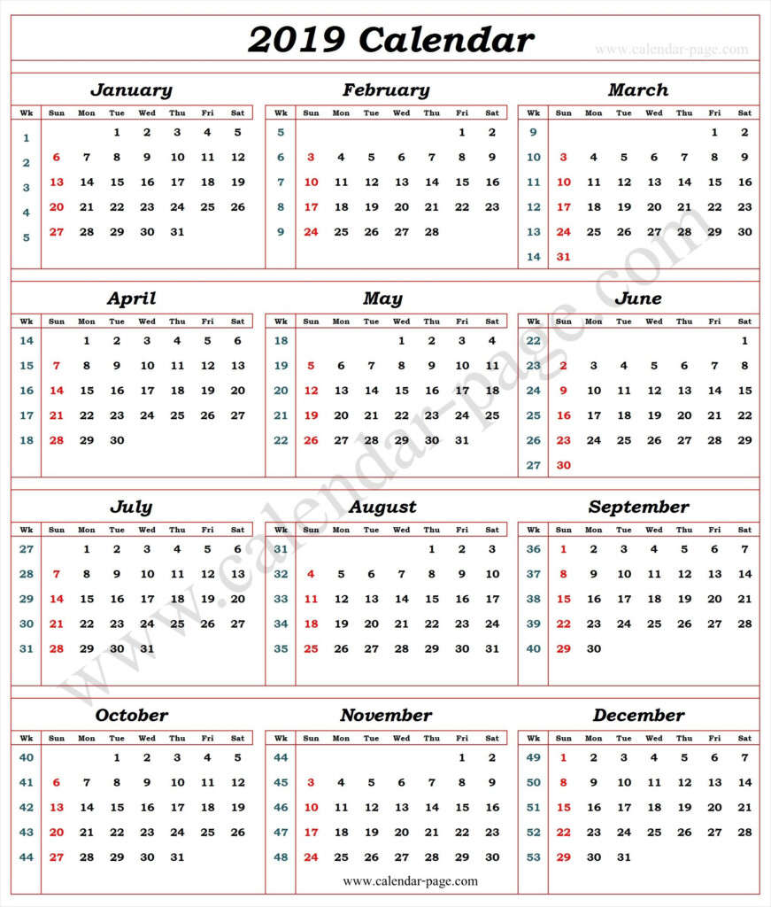 2019 Calendar With Week Numbers Free Download Printable Calendar  - 2019 Annual Calendar Week Numbers