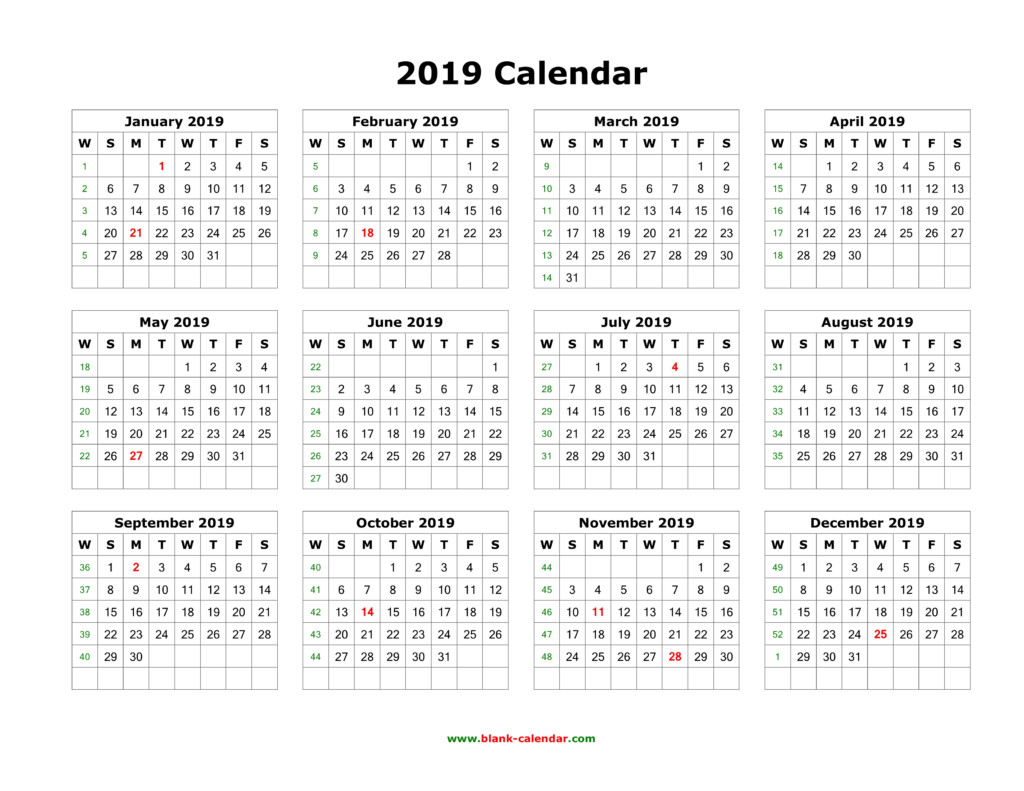 2019 Calendar With Week Numbers Printable - 2019 Annual Calendar Week Numbers