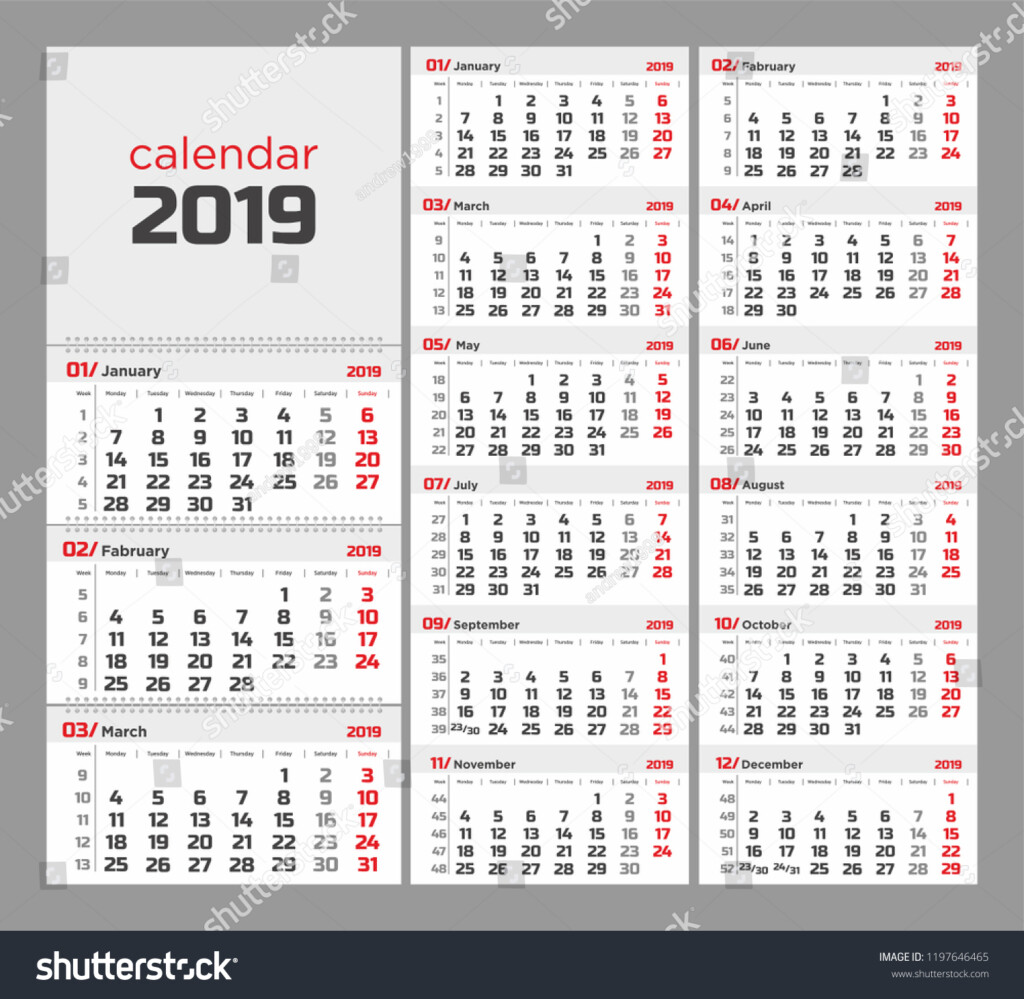 2019 Calendar With Week Numbers Printable - 2019 Wall Calendar With Week Numbers