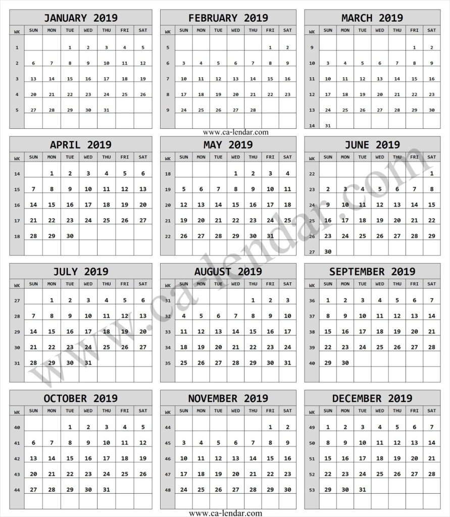 2019 Calendar With Week Numbers Printable Pdf - 2019 Calendar With Week Numbers Pdf