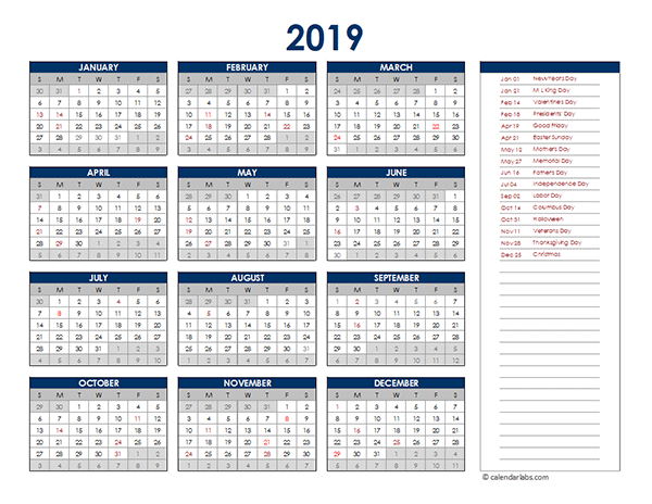 2019 Excel Yearly Calendar Free Printable Templates - Calendar 2019 Excel With Week Numbers