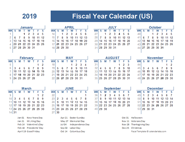 2019 Fiscal Planner USA Free Printable Templates - 2019 January Fiscal Calendar With Week Numbers